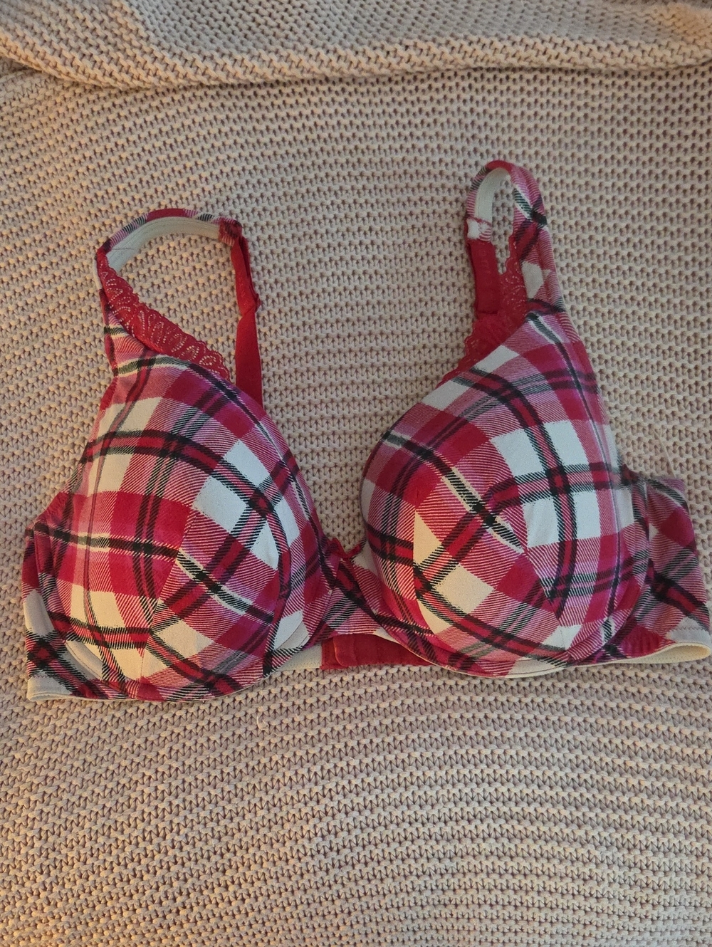 Everyday Plaid Bra in Red and White